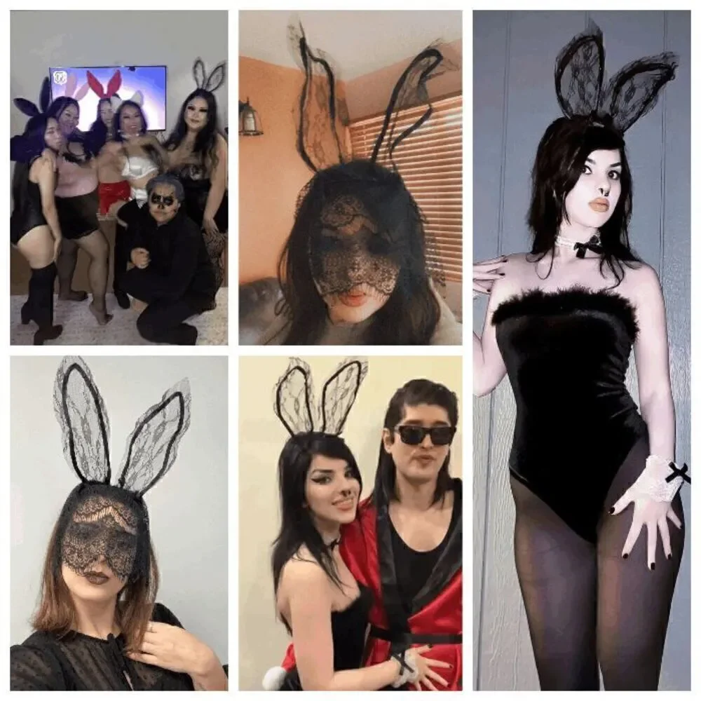 🖤 Sexy Playboy Bunny Costume Black Lace Rabbit Ears Hair Hoop Hairband Mask NEW